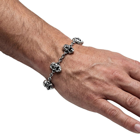 Hand-finished heavy 925 Sterling Silver bracelet AGONY with detailed screaming face pendants by frantic studio