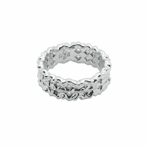 Hand-finished polished solid 925 Sterling Silver ring model CAVITY with unique organic texture by frantic studio