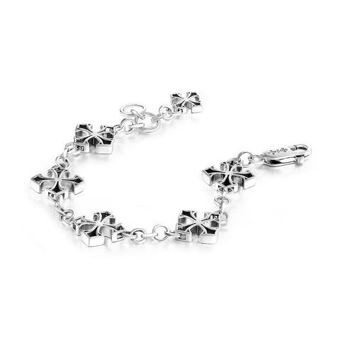 Detailed 925 Sterling Silver bracelet model CHRUCIFORMS featuring an array of clean-cut cross links with a high-polished aesthetic finish by frantic studio
