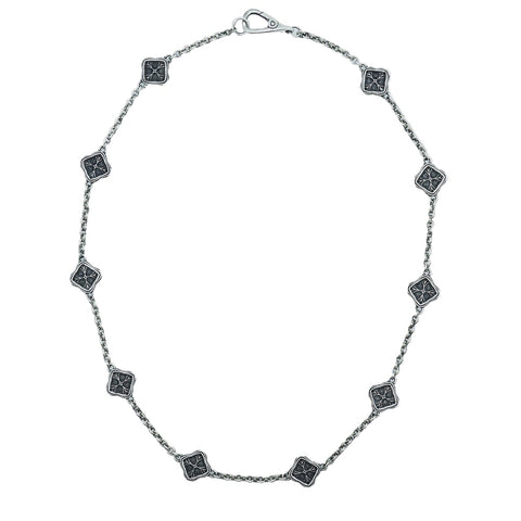 Hand-finished oxidized solid 925 Sterling Silver necklace EMBERLOCK special piece with a quatrefoil-inspired design by frantic studio