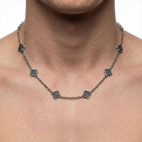 Hand-finished oxidized solid 925 Sterling Silver necklace EMBERLOCK special piece with a quatrefoil-inspired design by frantic studio