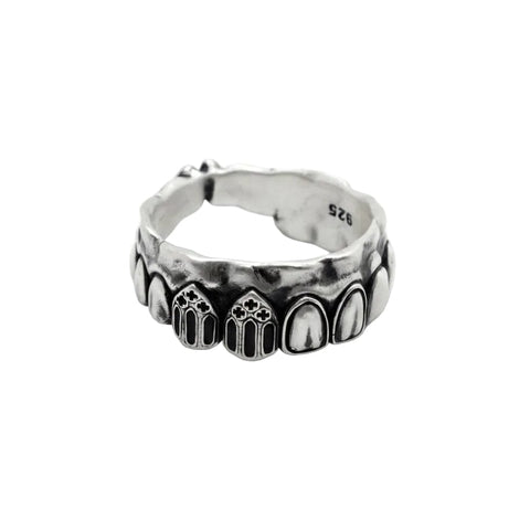 Hand-finished oxidized 925 Sterling Silver GRILLZ ring with dental jewelry inspired design by frantic studio