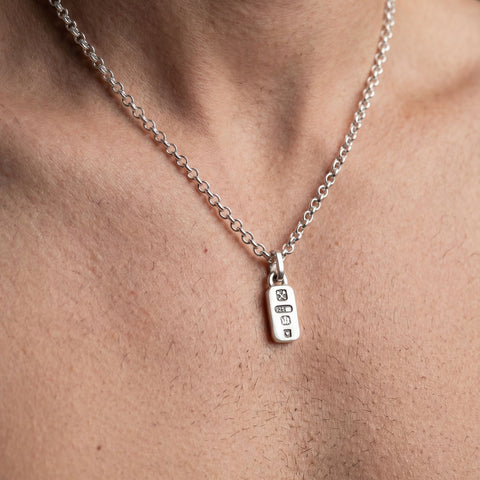 HALLMARK pendant necklace in polished 925 Sterling Silver with hallmark stamp pendant by frantic studio