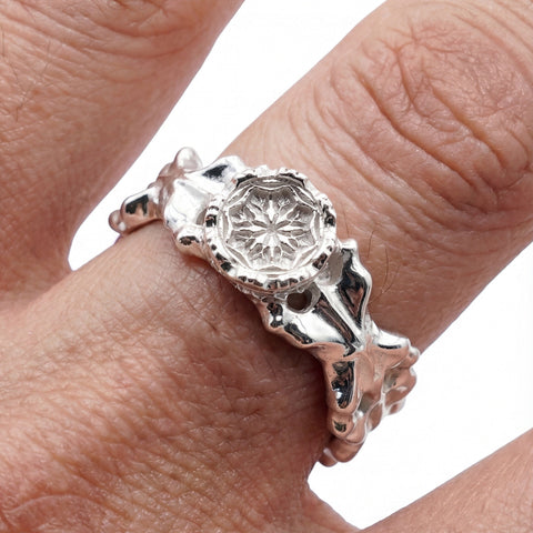 Hand-finished polished 925 Sterling Silver ring OSMOSIS with roses and thorns design by frantic studio