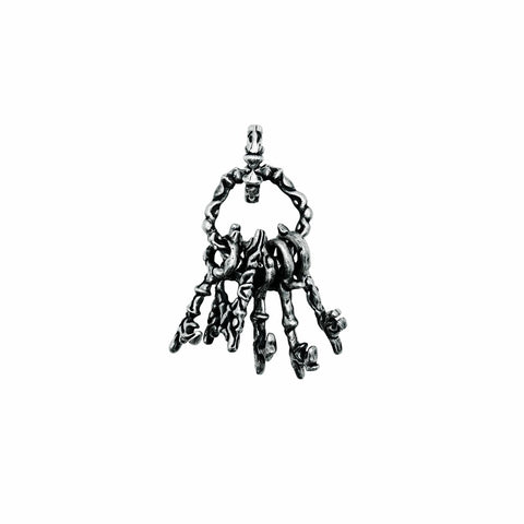 Highly detailed 925 Sterling Silver WARDEN keychain featuring an oxidized gothic key pendant, secure belt loop attachment, and versatile bag charm design by frantic studio