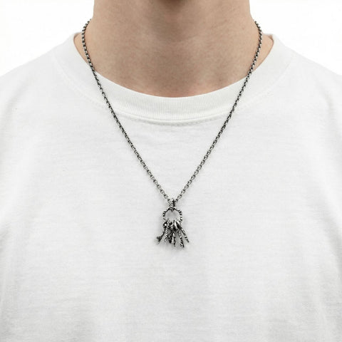 Hand-finished oxidized 925 Sterling Silver key pendant necklace WARDEN with gothic grunge look by frantic studio