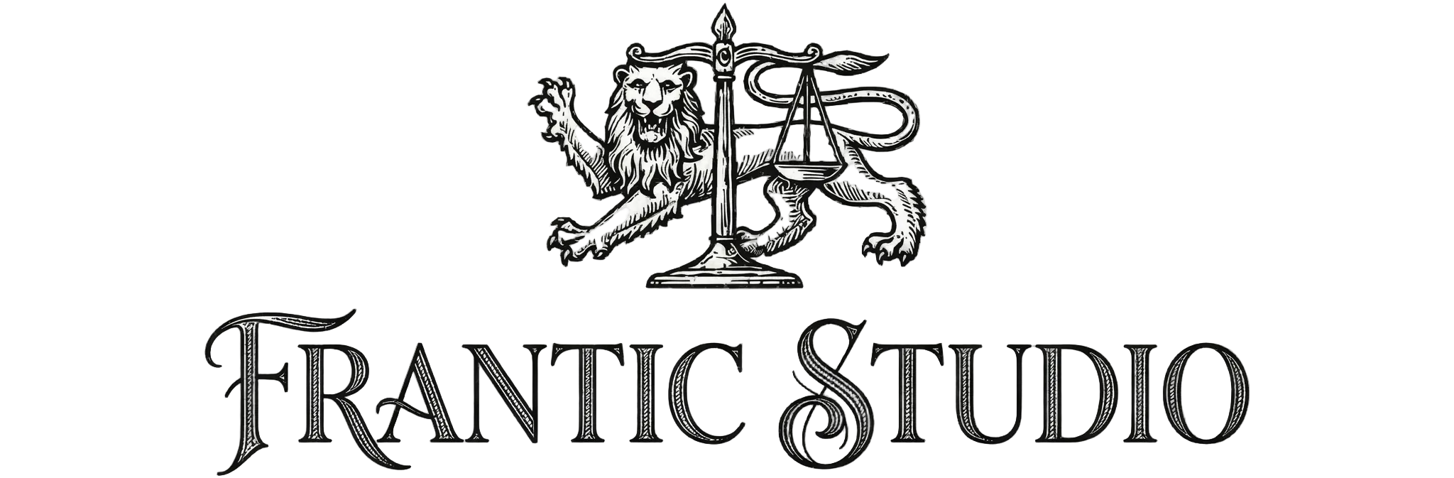 Logo of Frantic Studio with a lion design on a white background