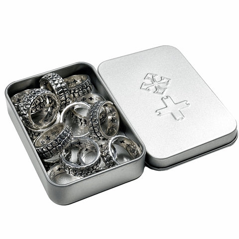 Highly detailed 925 Sterling Silver BITE ring featuring a realistic teeth motif and intricate Old English gothic text engravings with a polished finish by frantic studio