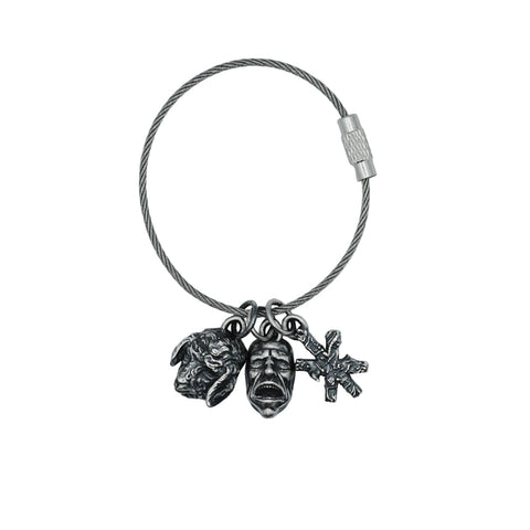 Hand-finished oxidized solid 925 Sterling Silver keychain model CERBERAL with a dark raw aesthetic by frantic studio