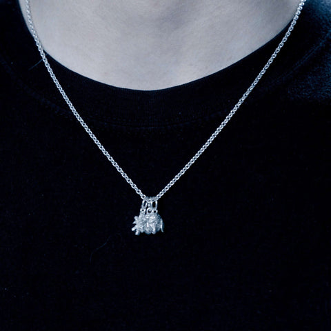 Hand-finished polished solid 925 Sterling Silver necklace model CERBERAL with a complex organic design by frantic studio