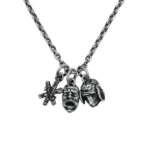 Hand-finished oxidized solid 925 Sterling Silver necklace model CERBERAL with a dark raw texture by frantic studio