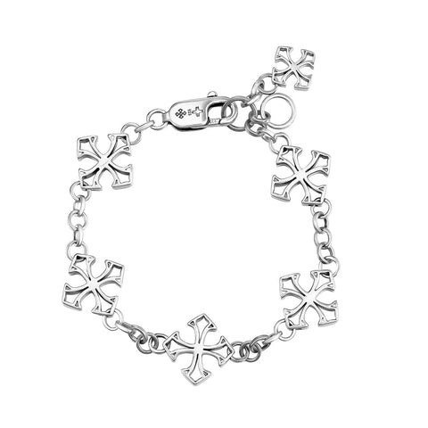 Detailed 925 Sterling Silver bracelet model CHRUCIFORMS featuring an array of clean-cut cross links with a high-polished aesthetic finish by frantic studio