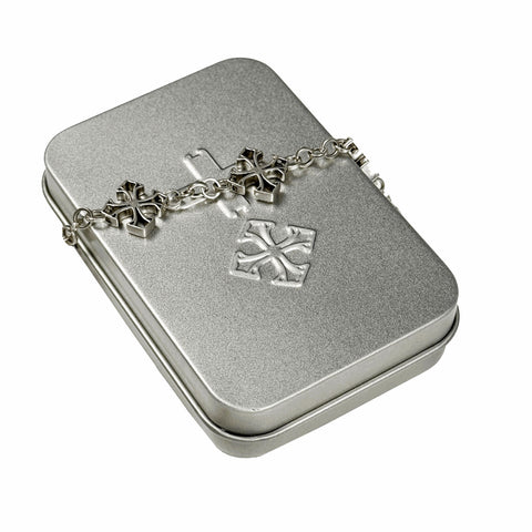 Detailed 925 Sterling Silver bracelet model CHRUCIFORMS featuring an array of clean-cut cross links with a high-polished aesthetic finish by frantic studio