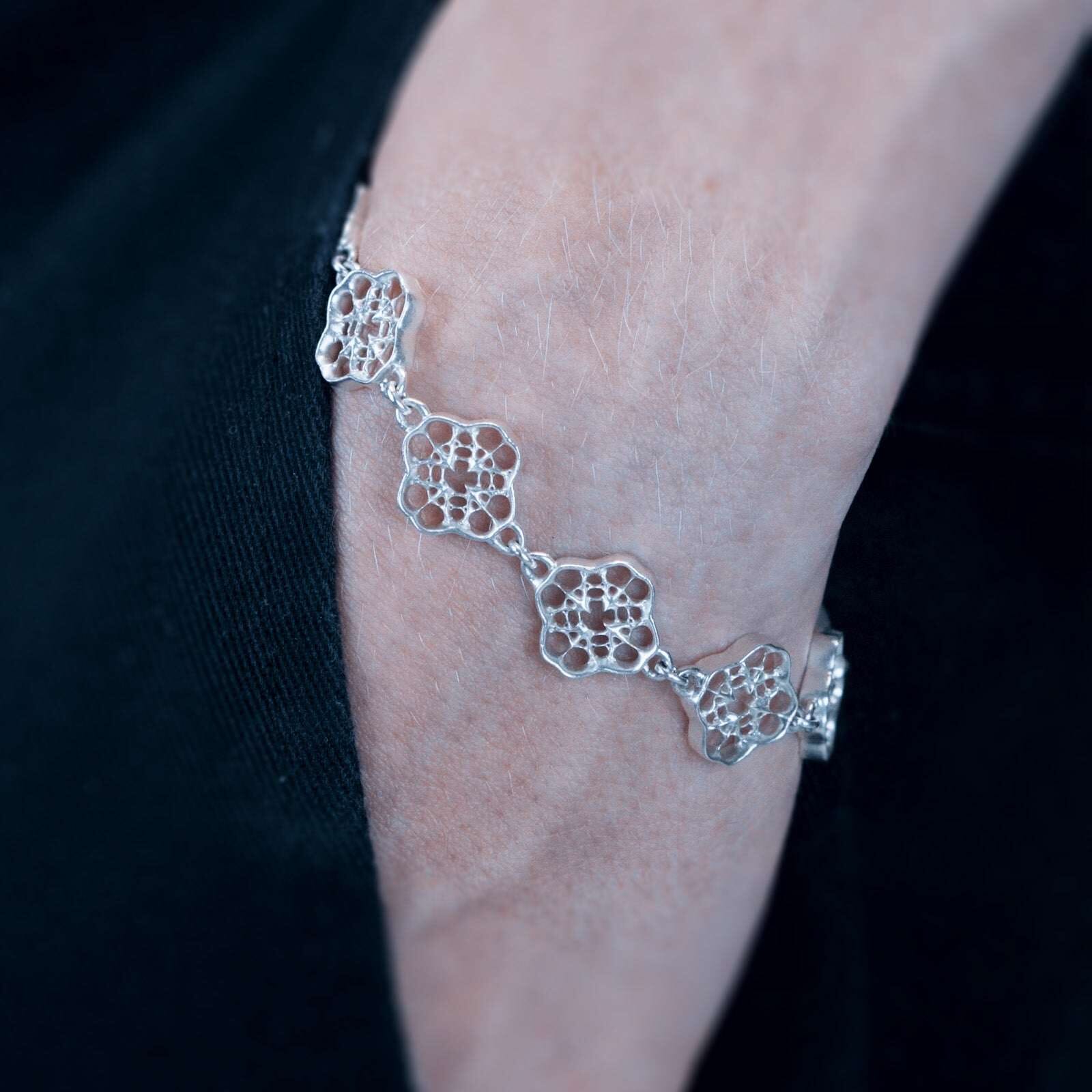 Handmade 925 Silver Spider Web & Luck Charm Bracelet 