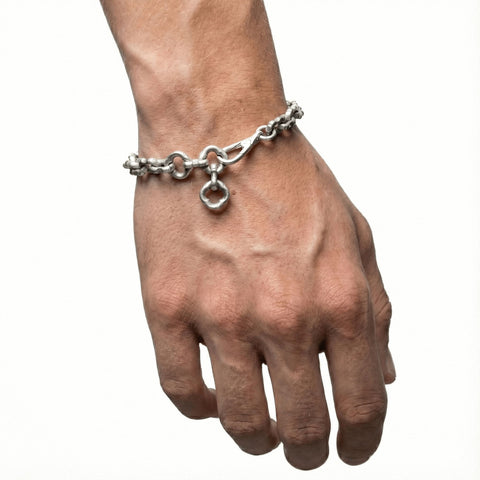 Hand-finished massive 925 Sterling Silver bracelet model INFINITUS with a heavy brutalist design by frantic studio