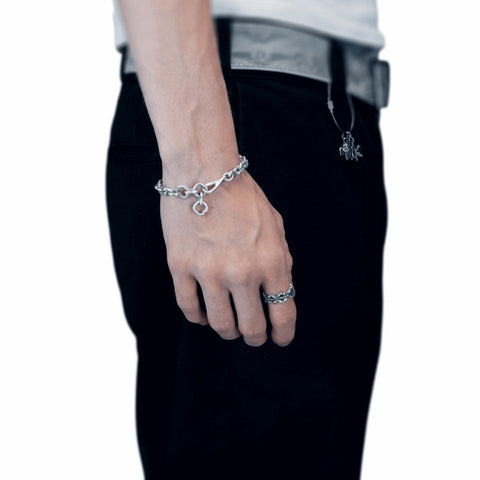 Hand-finished massive 925 Sterling Silver bracelet model INFINITUS with a heavy brutalist design by frantic studio