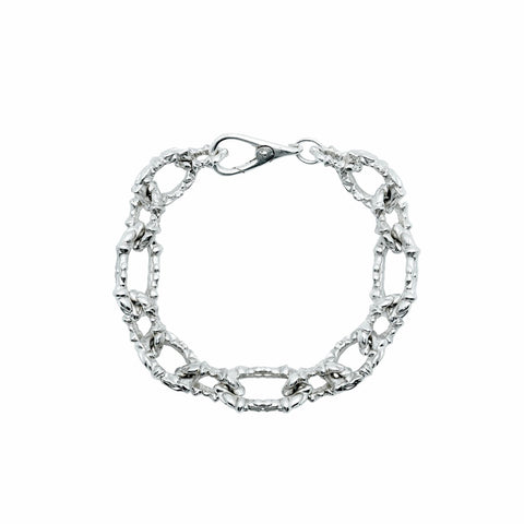 Hand-finished massive 925 Sterling Silver bracelet model IRREPARIBLE TEMPUS with highly detailed intricate elements in a polished finish by frantic studio