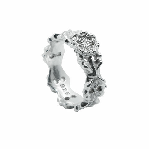 Hand-finished polished solid 925 Sterling Silver ring model OSMOSIS with a fluid organic design by frantic studio