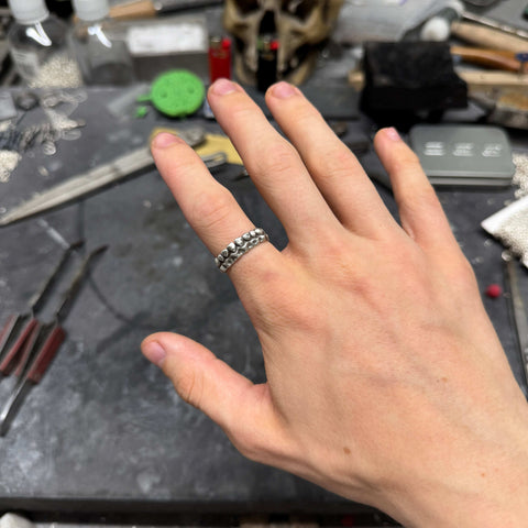 RICTUS FRANTIC STUDIOHighly detailed single version 925 Sterling Silver RICTUS ring featuring an oxidized teeth and grillz motif with a dark gothic grunge aesthetic by frantic studio