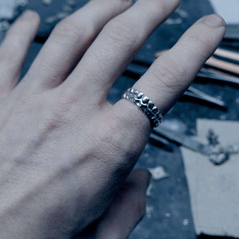 Hand-finished polished solid 925 Sterling Silver single tooth ring model RICTŪS by frantic studio