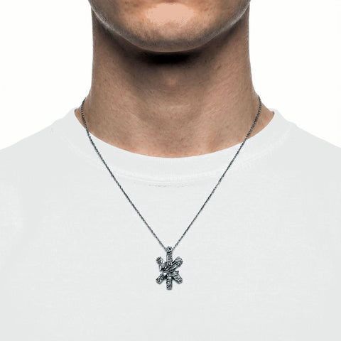 The VITIOSUS oxidized necklace is a highly detailed statement piece featuring a dark gothic aesthetic and intricate craftsmanship. Hand-finished for a weathered, avant-garde look, this centerpiece chain is Unisex / Men & Women.