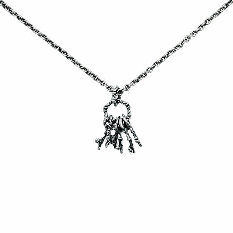 Highly detailed oxidized 925 Sterling Silver necklace model WARDEN featuring an intricate gothic key pendant with a grunge weathered finish by frantic studio
